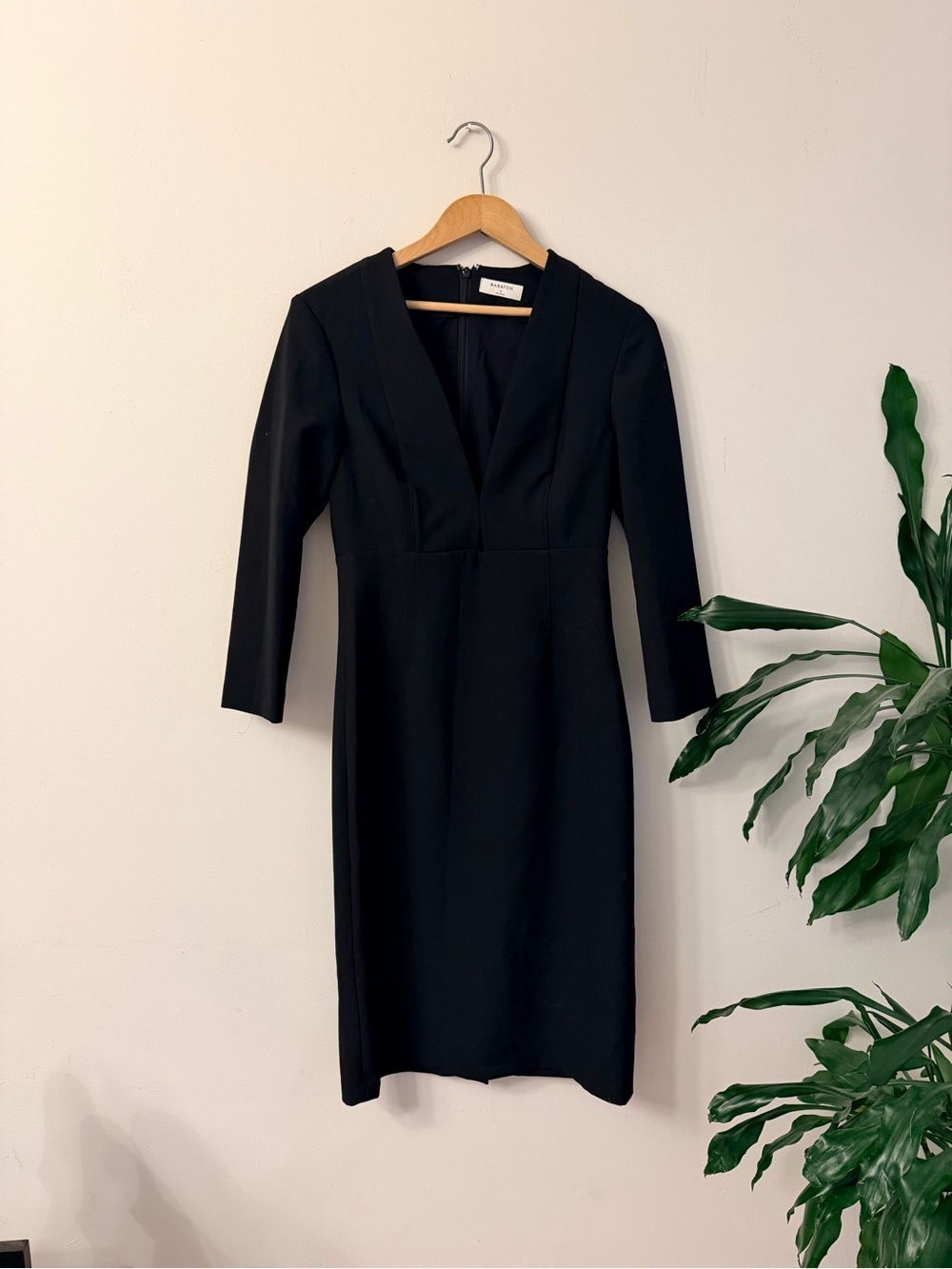Babaton Black Long-Sleeve V-Neck Sheath Dress